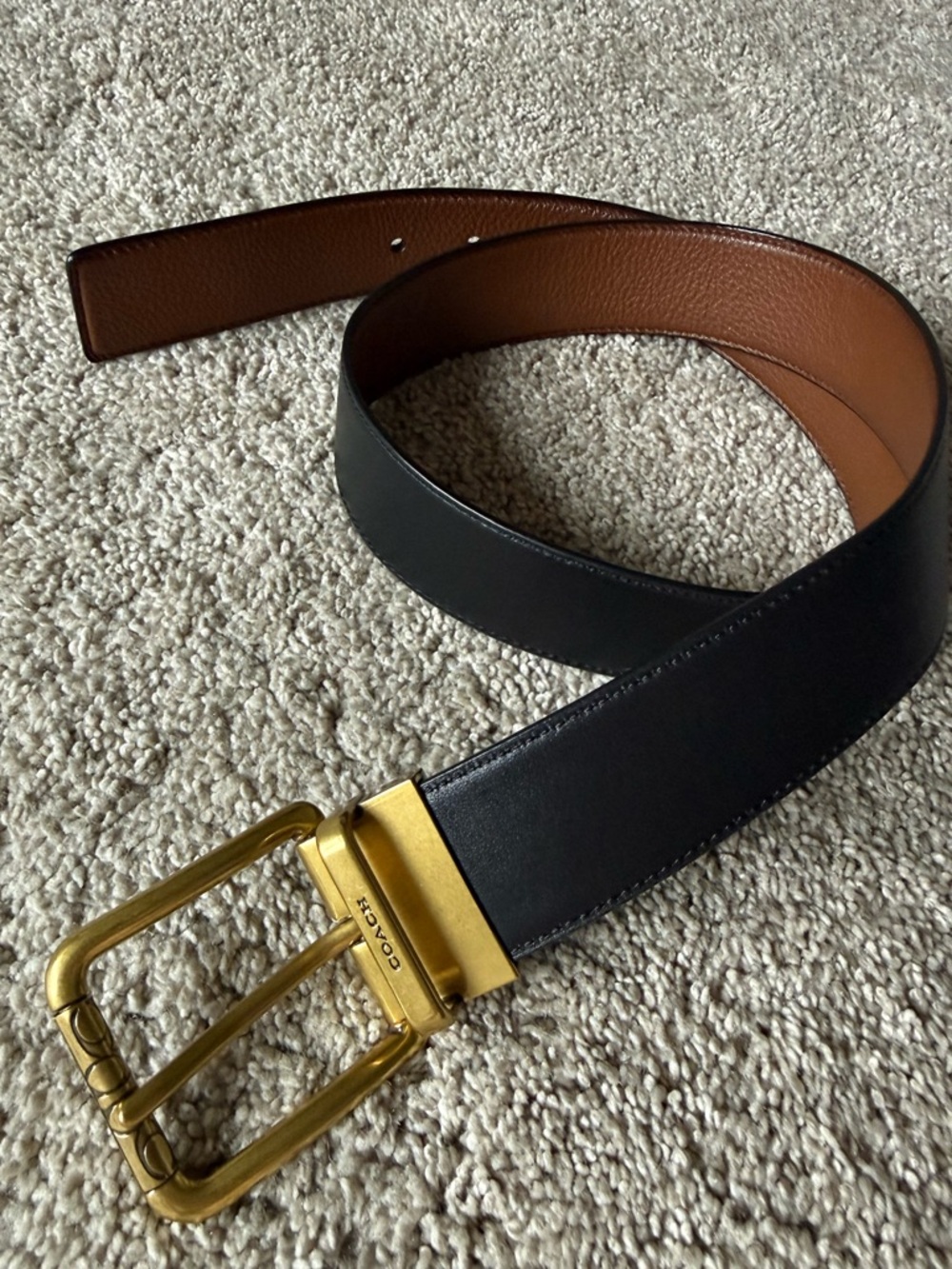 Coach Belt Reversable Black / Brown with Gold square roller buckle